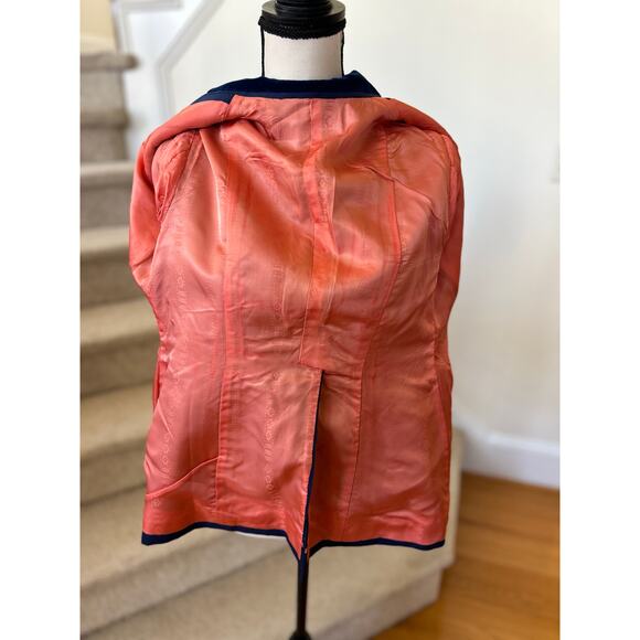 Custom Navy Velvet Trim Three Button Fitted Equestrian Blazer Jacket - Picture 4 of 6